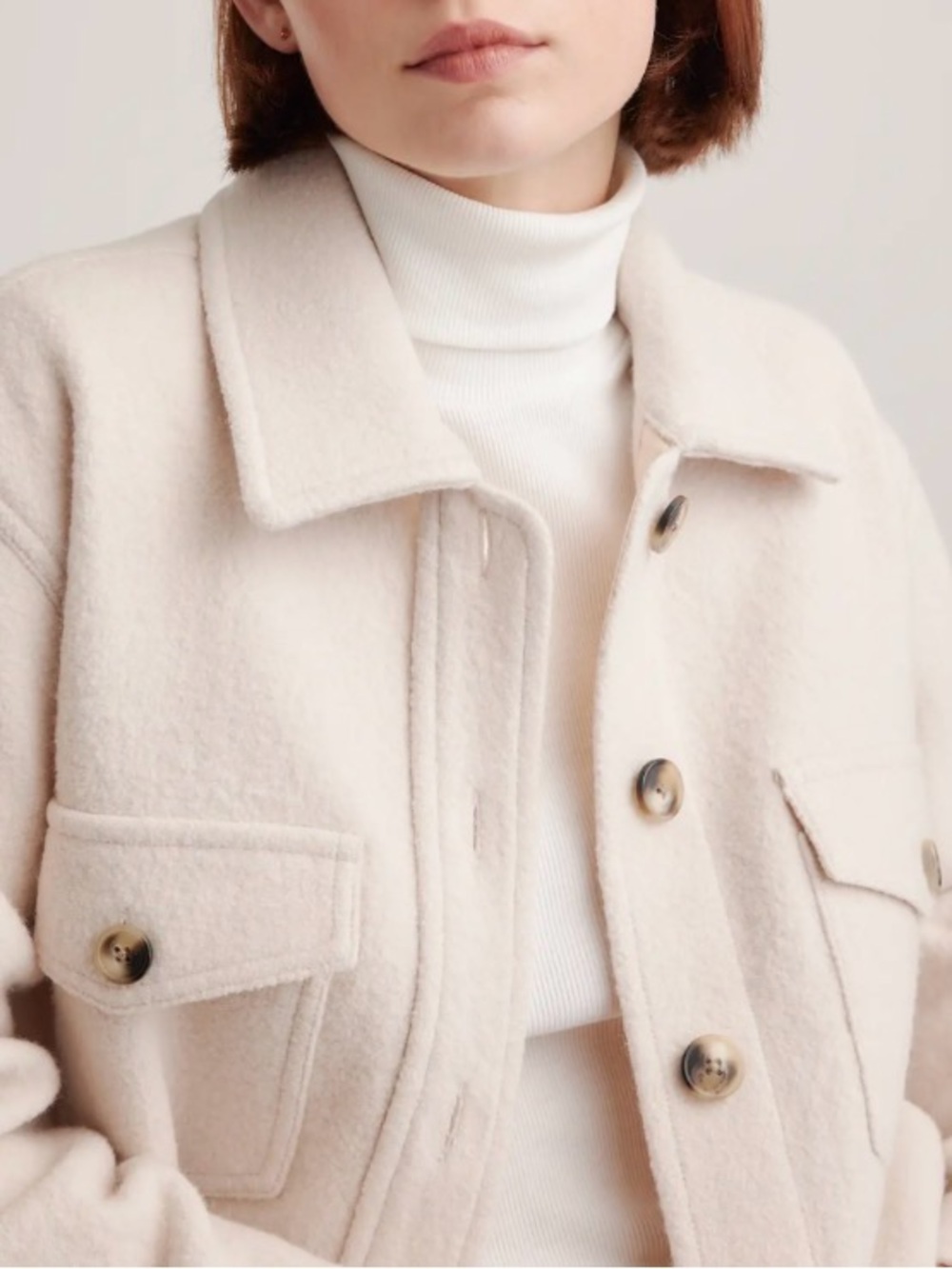 QUINCE 100% Wool Cropped Shirt Jacket Heather Bone women’s jacket size M